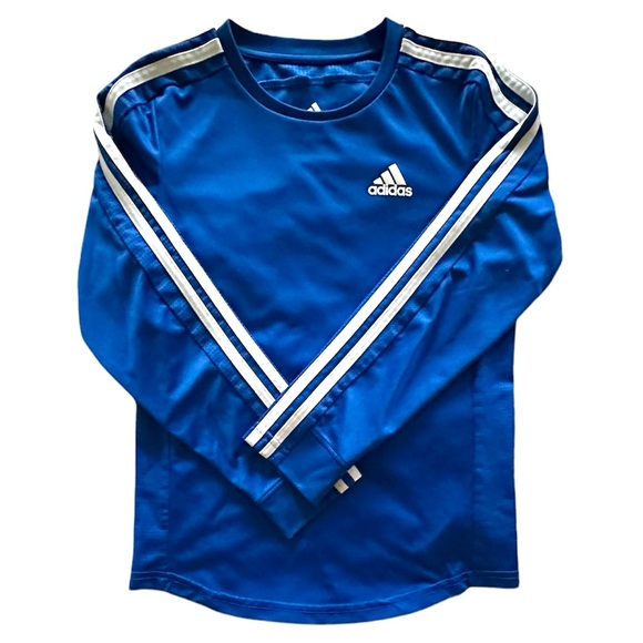 Adidas Long Sleeve Blue Shirt white sleeve stripes Size Small - Picture 1 of 4